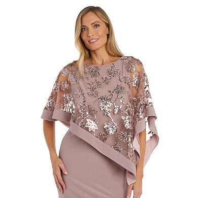 Women's R&M Richards Sequin Floral Lace Poncho Dress