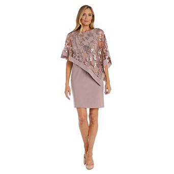 Women's R&M Richards Sequin Floral Lace Poncho Dress