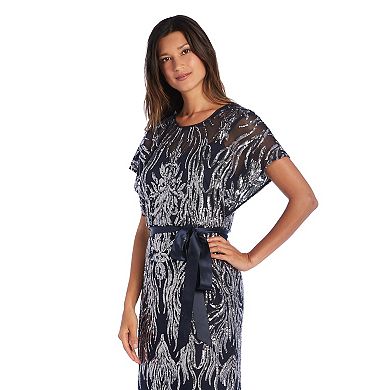 Women's R&M Richards Embroidered Sequin Butterfly Sleeve Dress