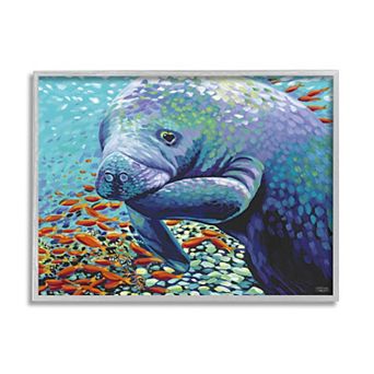 Stupell Home Decor Underwater Manatee Impressionist Framed Wall Art
