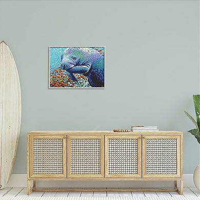 Stupell Home Decor Underwater Manatee Impressionist Framed Wall Art