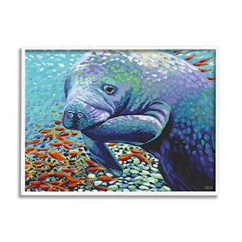 Stupell Home Decor Underwater Manatee Impressionist Framed Wall Art