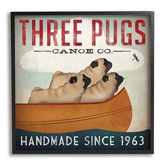 Stupell Home Decor Three Pugs Canoe Framed Wall Art