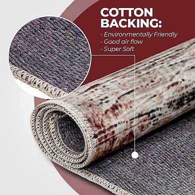 Superior Abstract Damask Medallion Washable Indoor Rug