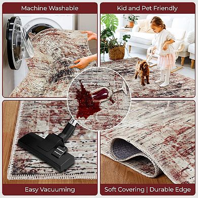 Superior Abstract Damask Medallion Washable Indoor Rug