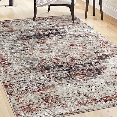 Superior Abstract Damask Medallion Washable Indoor Rug