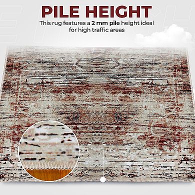 Superior Abstract Damask Medallion Washable Indoor Rug