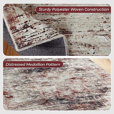 Superior Abstract Damask Medallion Washable Indoor Rug