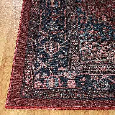 Superior Floral Pattern Bordered Washable Indoor Rug