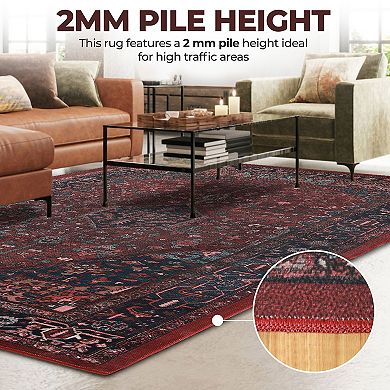 Superior Floral Pattern Bordered Washable Indoor Rug