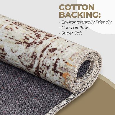 Superior Rustic Distressed Geometric Washable Indoor Rug