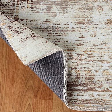 Superior Rustic Distressed Geometric Washable Indoor Rug