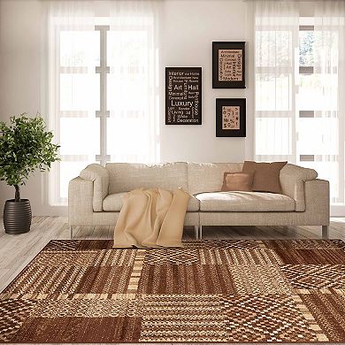 Superior Modern Block Patchwork Power-Loomed Indoor Rug