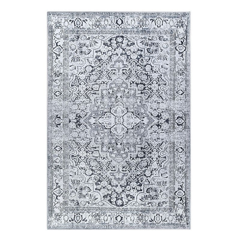 Superior Geometric Floral Medallion Indoor Area Rug, Grey, 7.5X9.5 Ft