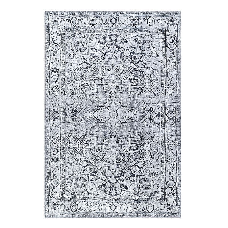 Superior Geometric Floral Medallion Indoor Area Rug, Grey, 7.5X9.5 Ft