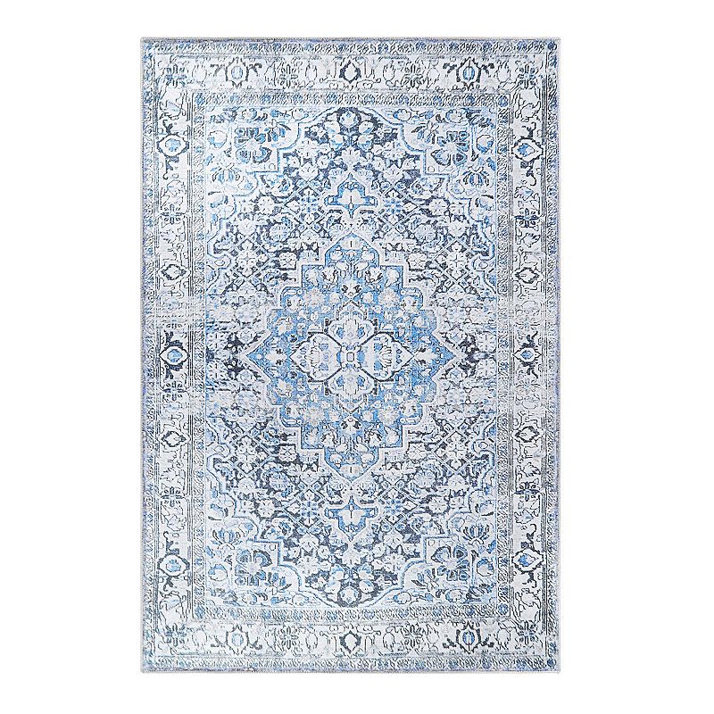 Superior Geometric Floral Medallion Indoor Area Rug, Blue, 7.5X9.5 Ft