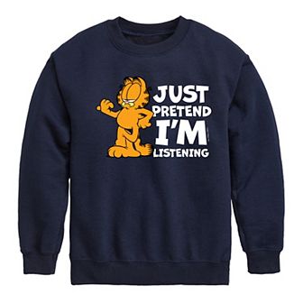 Boys 8-20 Garfield Pretend Im Listening Fleece Graphic Pullover