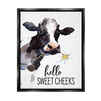Stupell Home Decor Hello Sweet Cheeks Cow Floating Wall Art