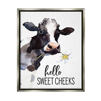 Stupell Home Decor Hello Sweet Cheeks Cow Floating Wall Art