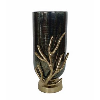 A&B Home Gerald Glass Vase with Aluminum Base Table Decor