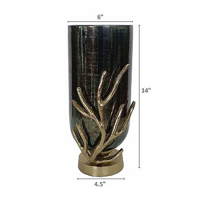 A&B Home Gerald Glass Vase with Aluminum Base Table Decor