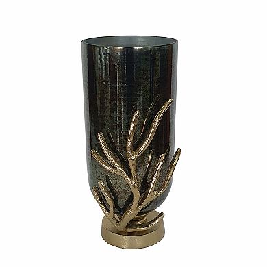 A&B Home Gerald Glass Vase with Aluminum Base Table Decor