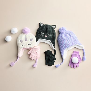 Girls Elli by Capelli Chenille Unicorn Pom-Pom Hat & Gloves Set