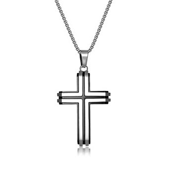 Men's LYNX Black Ion-Plated Stainless Steel Cross Pendant
