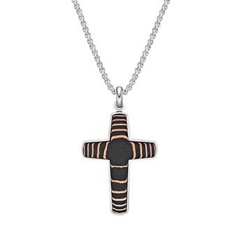 Men's LYNX Stainless Steel, Carbon Fiber & Copper Foil Cross Pendant Necklace