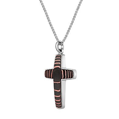 Men's LYNX Stainless Steel, Carbon Fiber & Copper Foil Cross Pendant Necklace