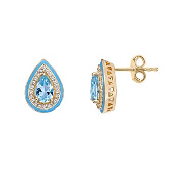 Gemminded 18k Gold Over Silver Blue Topaz & Lab-Created White Sapphire Teardrop Earrings