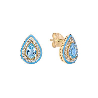 Gemminded 18k Gold Over Silver Blue Topaz & Lab-Created White Sapphire Teardrop Earrings