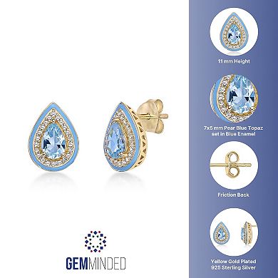 Gemminded 18k Gold Over Silver Blue Topaz & Lab-Created White Sapphire Teardrop Earrings