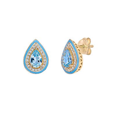 Gemminded 18k Gold Over Silver Blue Topaz & Lab-Created White Sapphire Teardrop Earrings