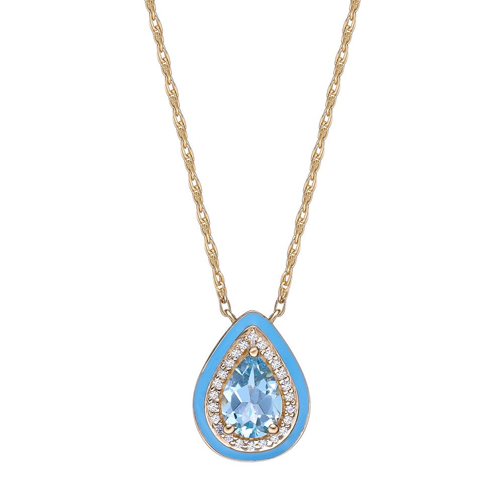 Genuine Swiss Blue Topaz and Lab Grown Diamond Silver Teardrop Crossover Pendant Necklace