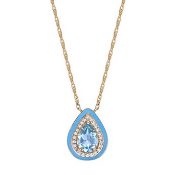 Gemminded 18k Gold Over Silver Blue Topaz & Lab-Created White Sapphire Teardrop Pendant Necklace