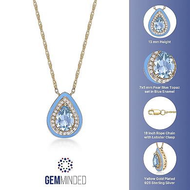 Gemminded 18k Gold Over Silver Blue Topaz & Lab-Created White Sapphire Teardrop Pendant Necklace