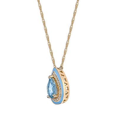 Gemminded 18k Gold Over Silver Blue Topaz & Lab-Created White Sapphire Teardrop Pendant Necklace