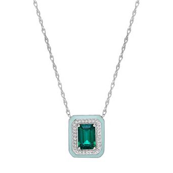 Gemminded Lab-Created Emerald & Lab-Created White Sapphire Pendant Necklace