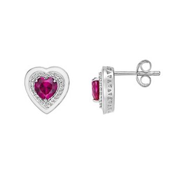 Gemminded Lab-Created Ruby & Lab-Created White Sapphire Heart Stud Earrings