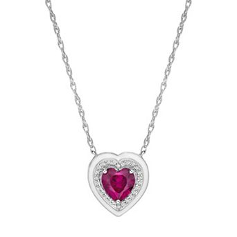 Gemminded Sterling Silver Lab-Created Ruby & Lab-Created White Sapphire Heart Pendant Necklace
