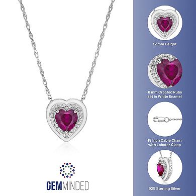Gemminded Sterling Silver Lab-Created Ruby & Lab-Created White Sapphire Heart Pendant Necklace