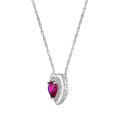 Gemminded Sterling Silver Lab-Created Ruby & Lab-Created White Sapphire Heart Pendant Necklace