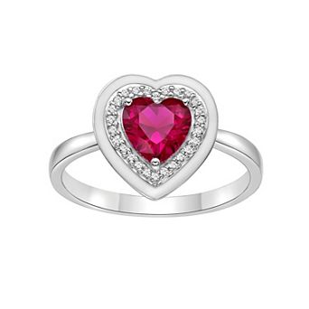 Gemminded Sterling Silver Lab-Created Ruby & Lab-Created White Sapphire Heart Ring