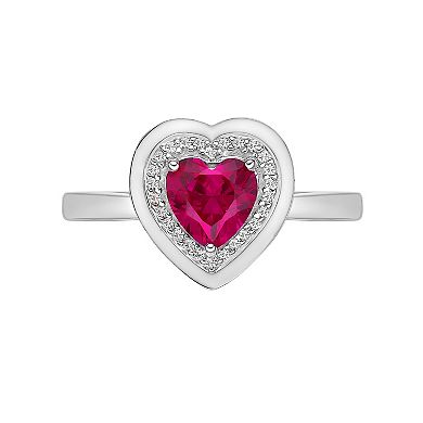Gemminded Sterling Silver Lab-Created Ruby & Lab-Created White Sapphire Heart Ring 