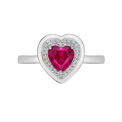 Gemminded Sterling Silver Lab-Created Ruby & Lab-Created White Sapphire Heart Ring