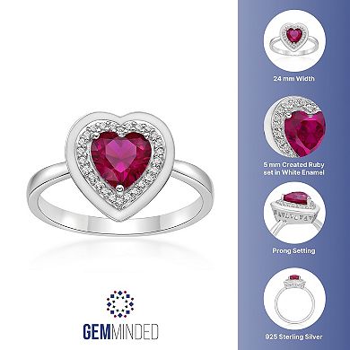 Gemminded Sterling Silver Lab-Created Ruby & Lab-Created White Sapphire Heart Ring 