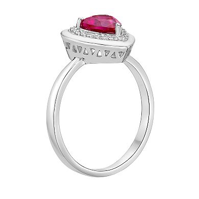 Gemminded Sterling Silver Lab-Created Ruby & Lab-Created White Sapphire Heart Ring 