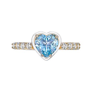 Gemminded 18k Gold Over Silver Blue Topaz & Lab-Created White Sapphire with White Enamel Heart Ring