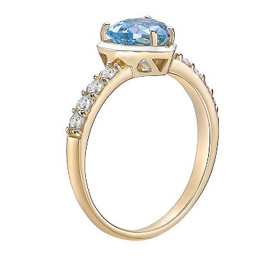 Gemminded 18k Gold Over Silver Blue Topaz & Lab-Created White Sapphire with White Enamel Heart Ring